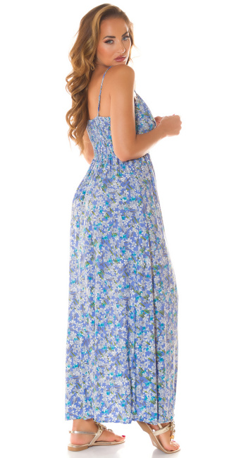 Maxidress with buttons and V-Neck Blue
